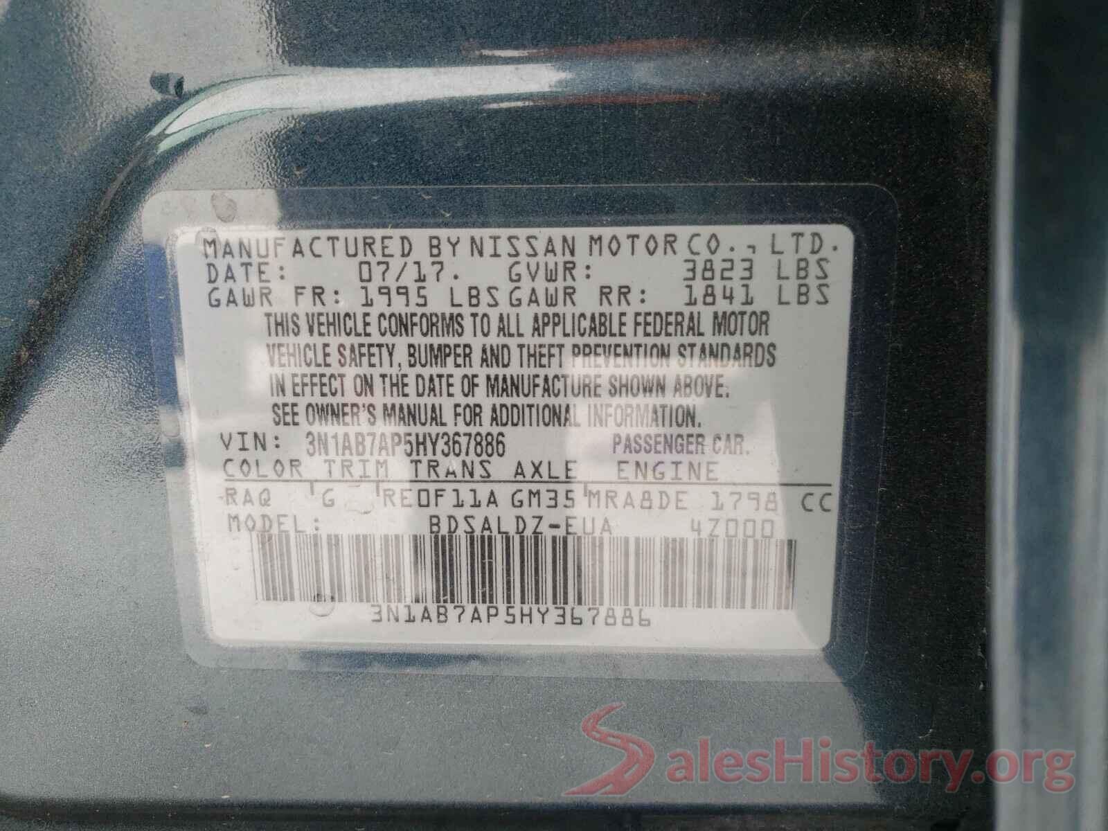 3N1AB7AP5HY367886 2017 NISSAN SENTRA