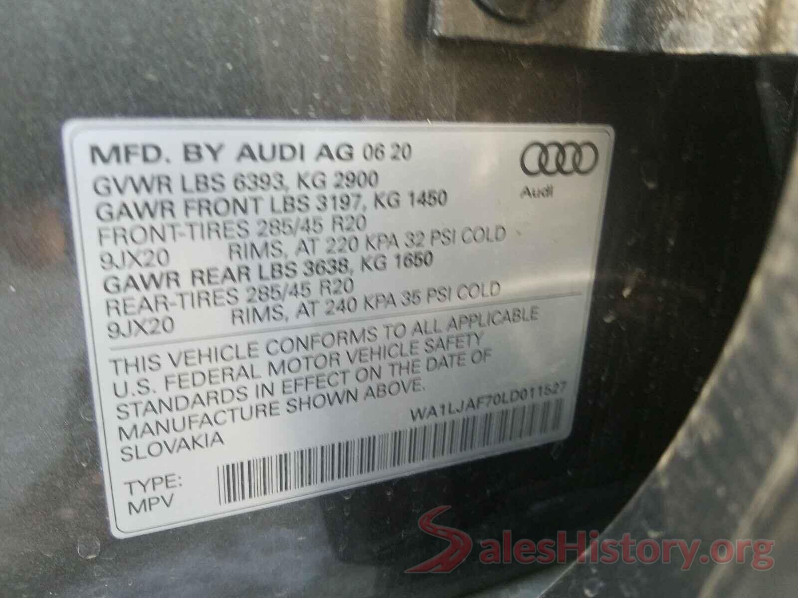 WA1LJAF70LD011527 2020 AUDI Q7