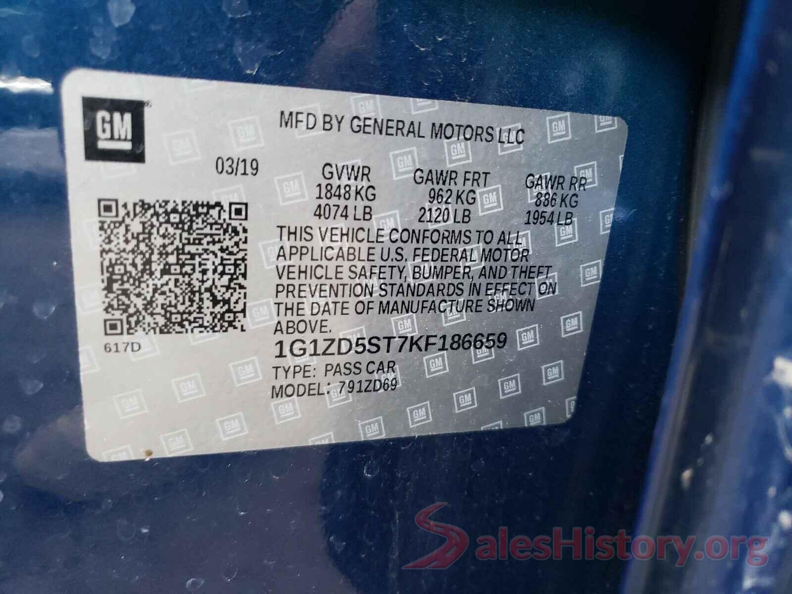 1G1ZD5ST7KF186659 2019 CHEVROLET MALIBU