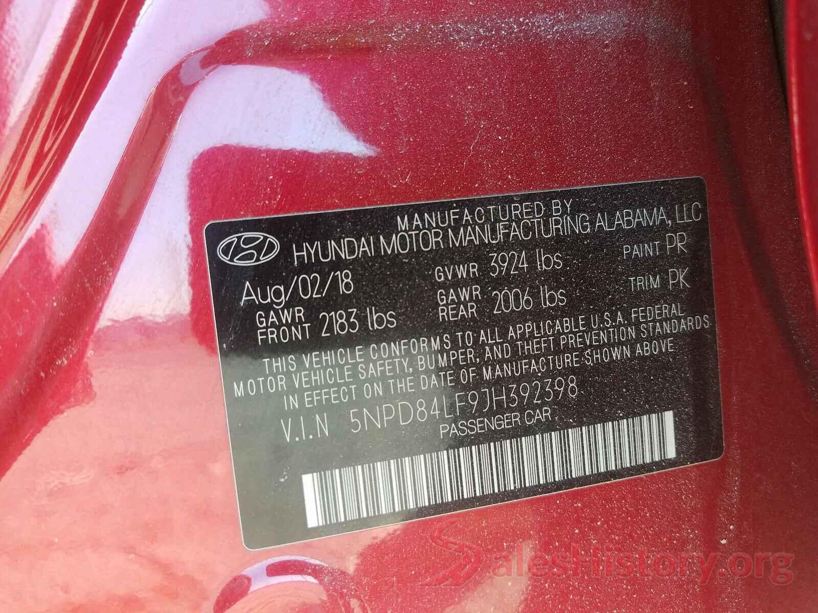 5NPD84LF9JH392398 2018 HYUNDAI ELANTRA