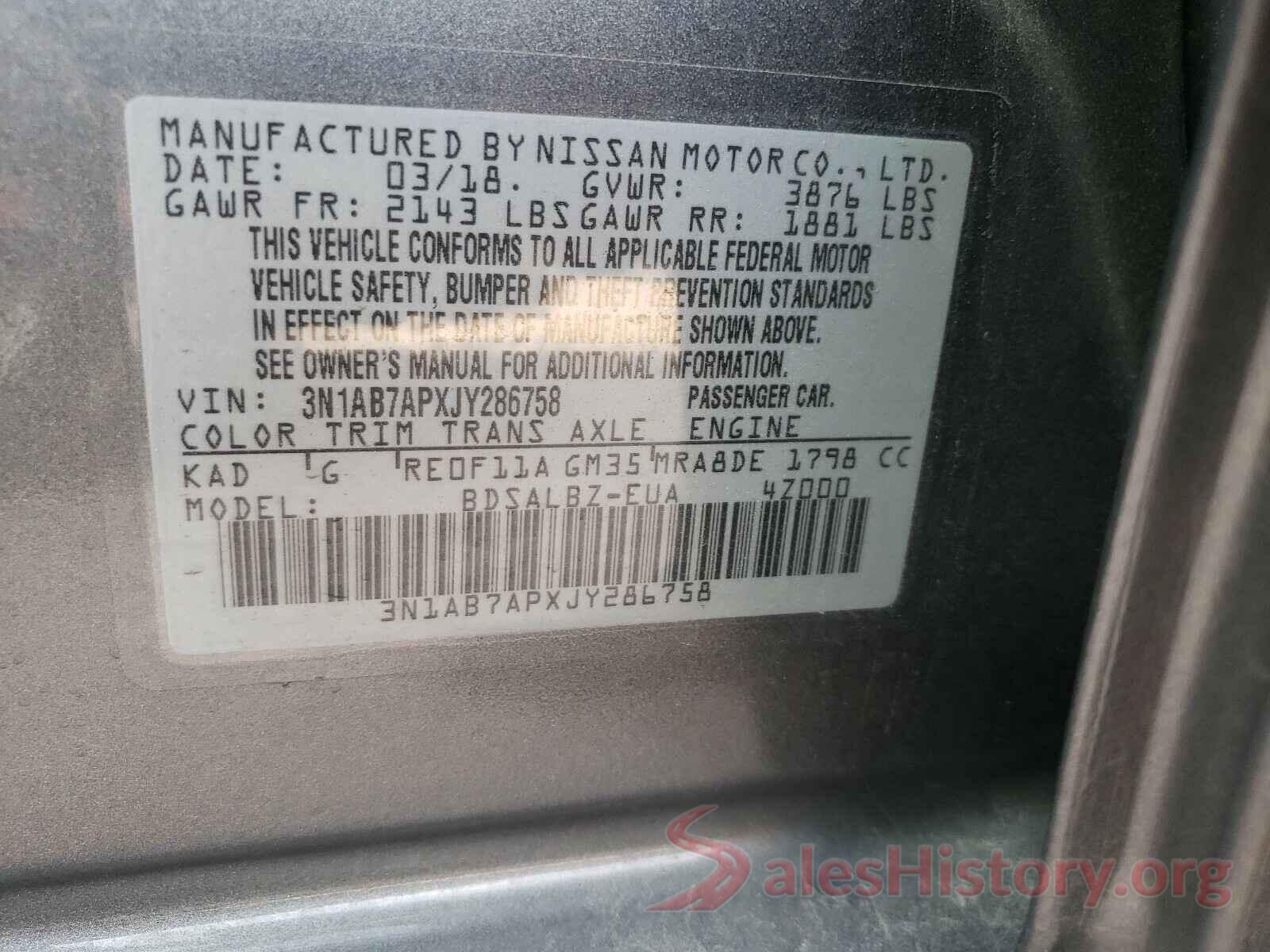 3N1AB7APXJY286758 2018 NISSAN SENTRA