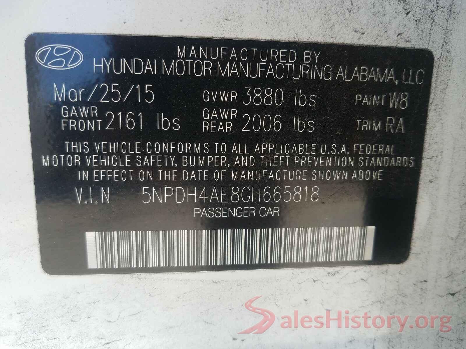 5NPDH4AE8GH665818 2016 HYUNDAI ELANTRA