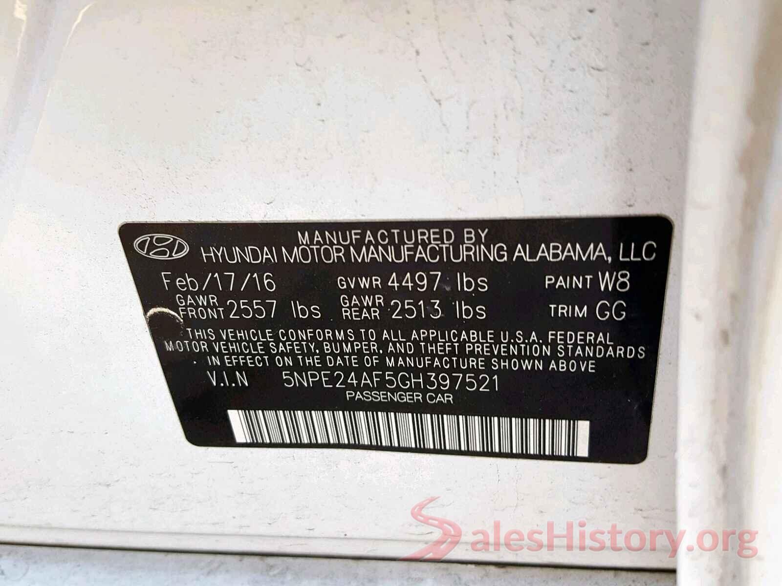 5NPE24AF5GH397521 2016 HYUNDAI SONATA