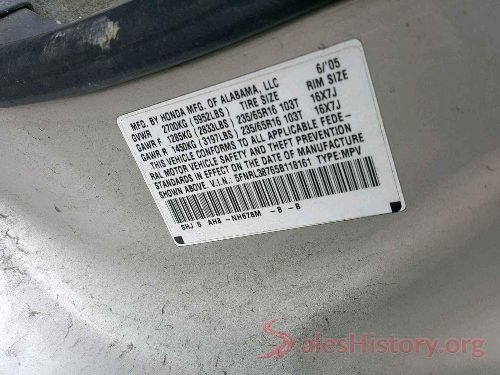 5FNRL38765B118161 2005 HONDA ODYSSEY EX