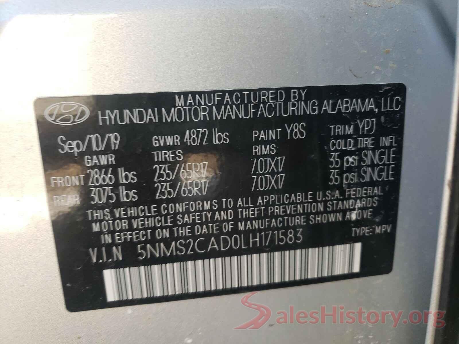 5NMS2CAD0LH171583 2020 HYUNDAI SANTA FE