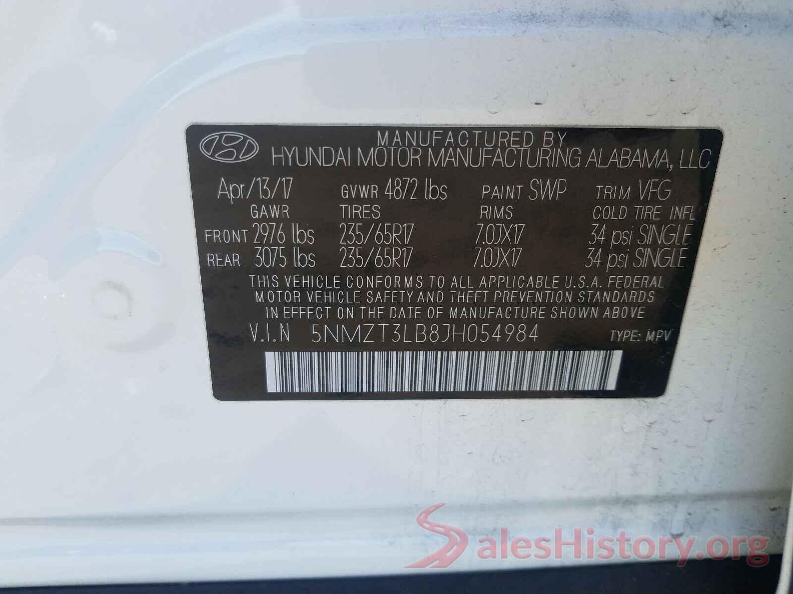 5NMZT3LB8JH054984 2018 HYUNDAI SANTA FE