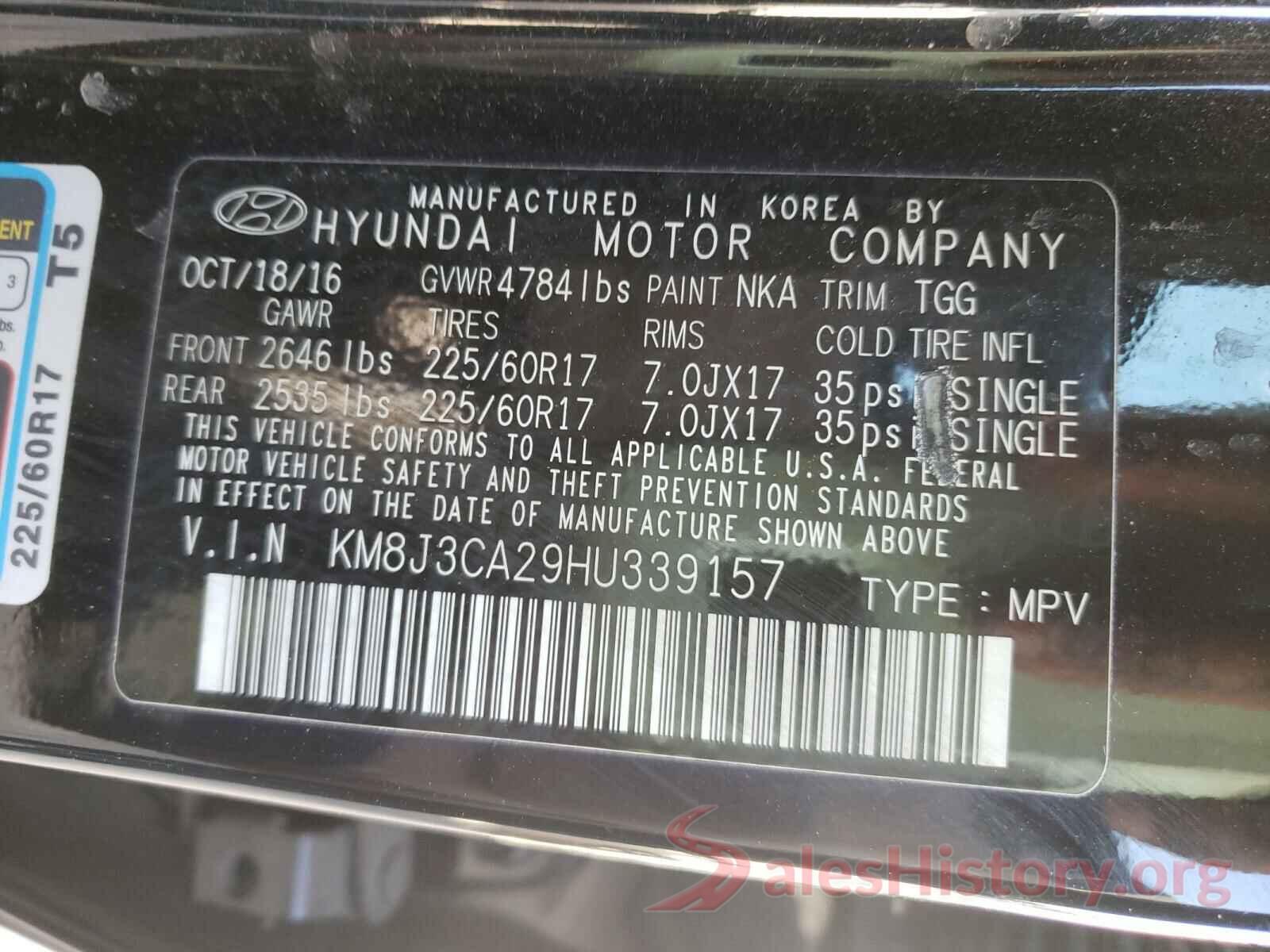 KM8J3CA29HU339157 2017 HYUNDAI TUCSON