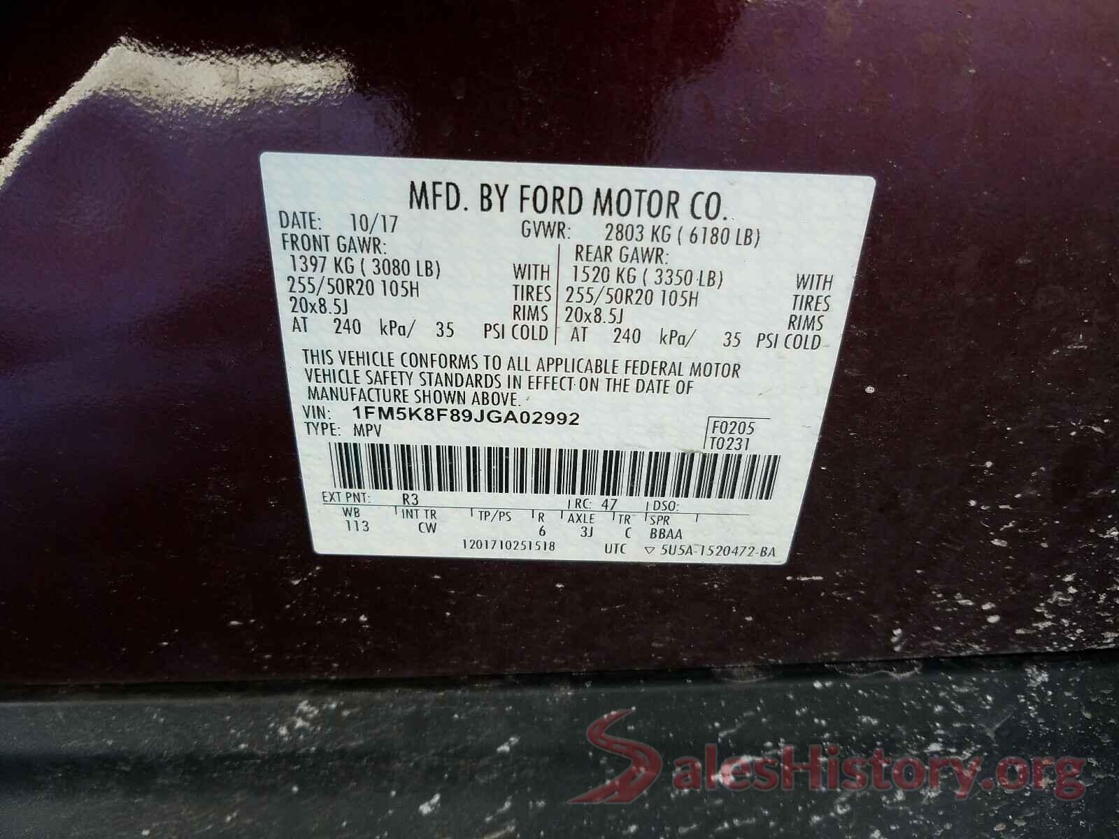 1FM5K8F89JGA02992 2018 FORD EXPLORER