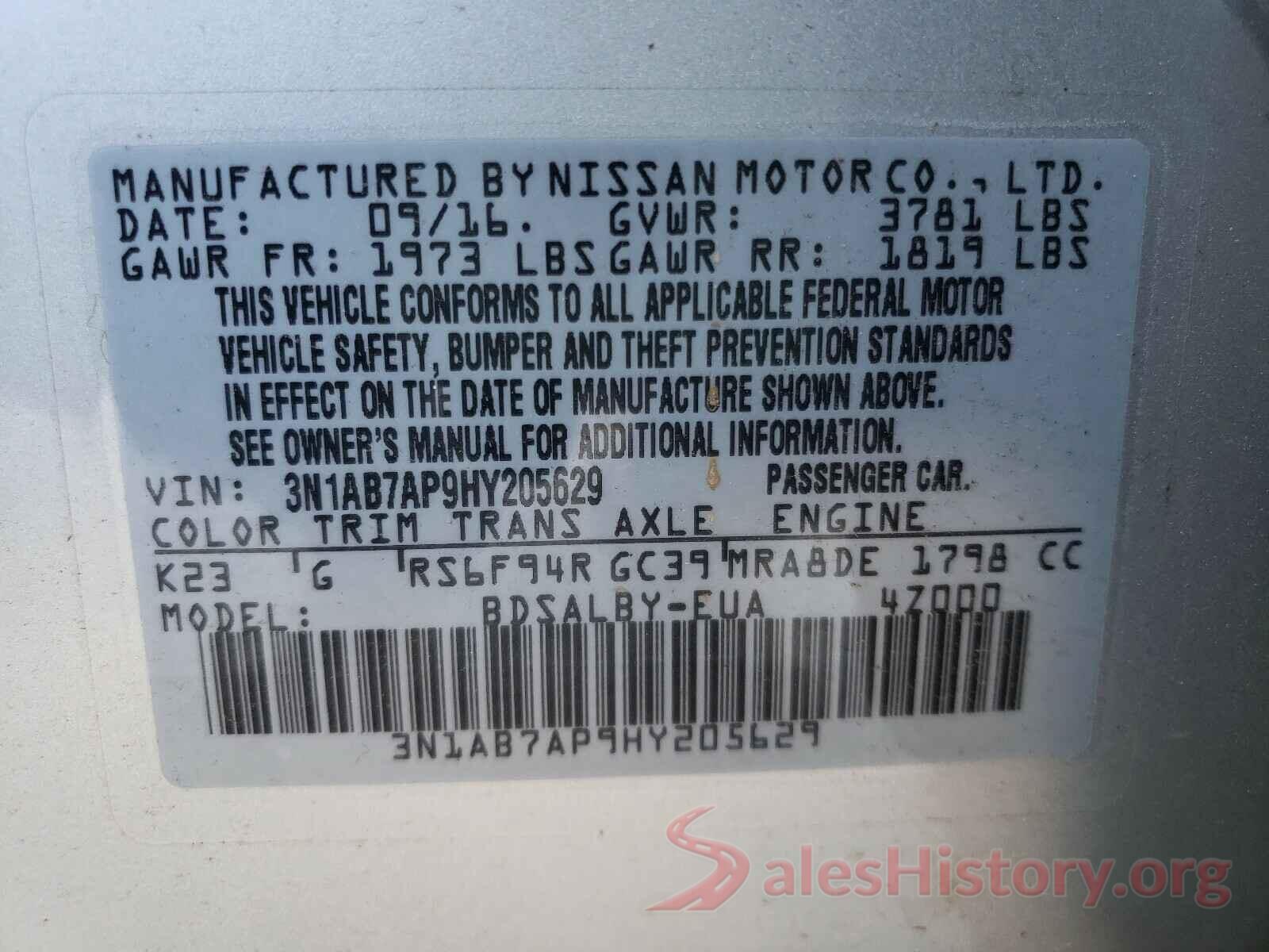 3N1AB7AP9HY205629 2017 NISSAN SENTRA