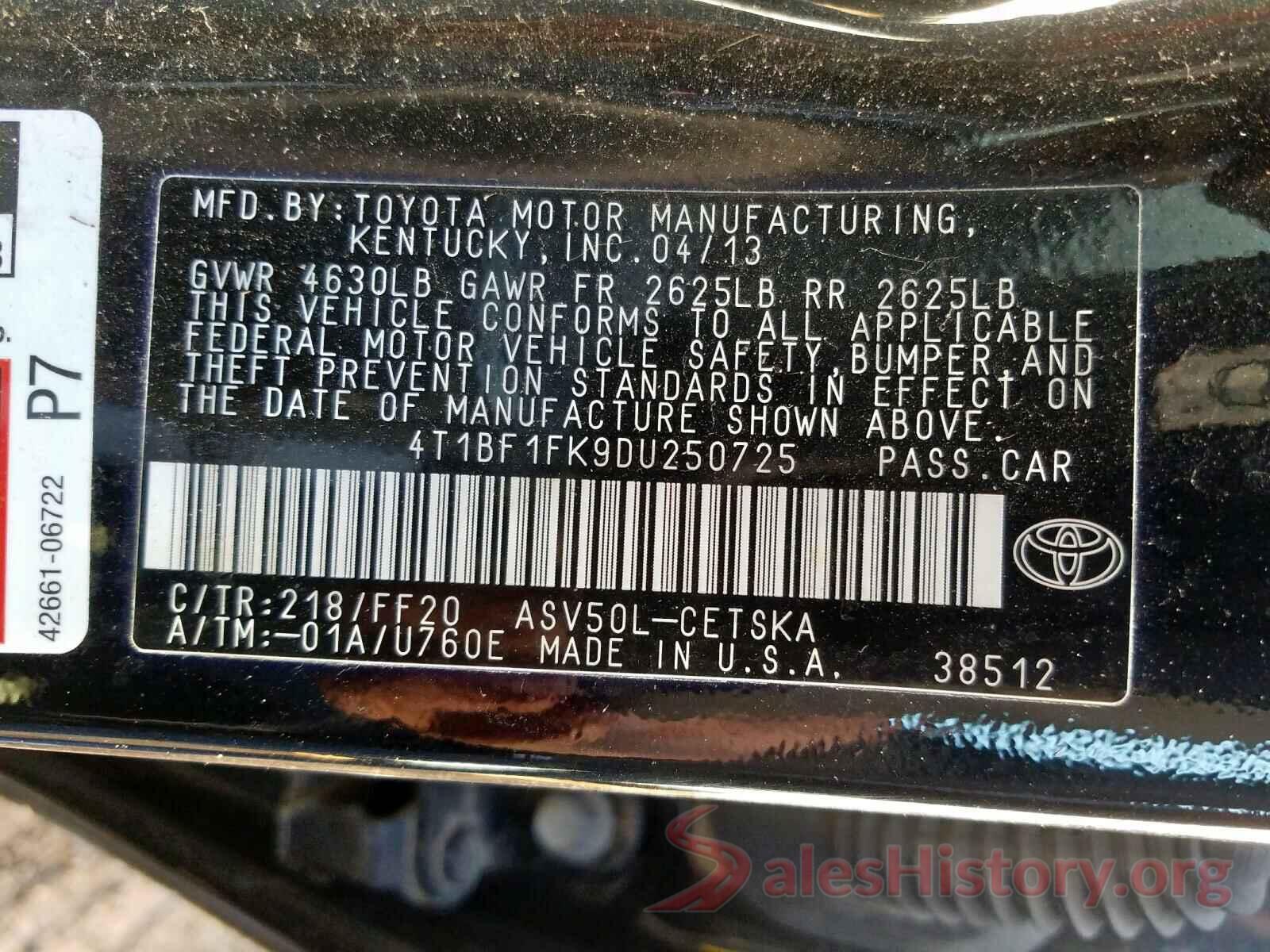 4T1BF1FK9DU250725 2013 TOYOTA CAMRY