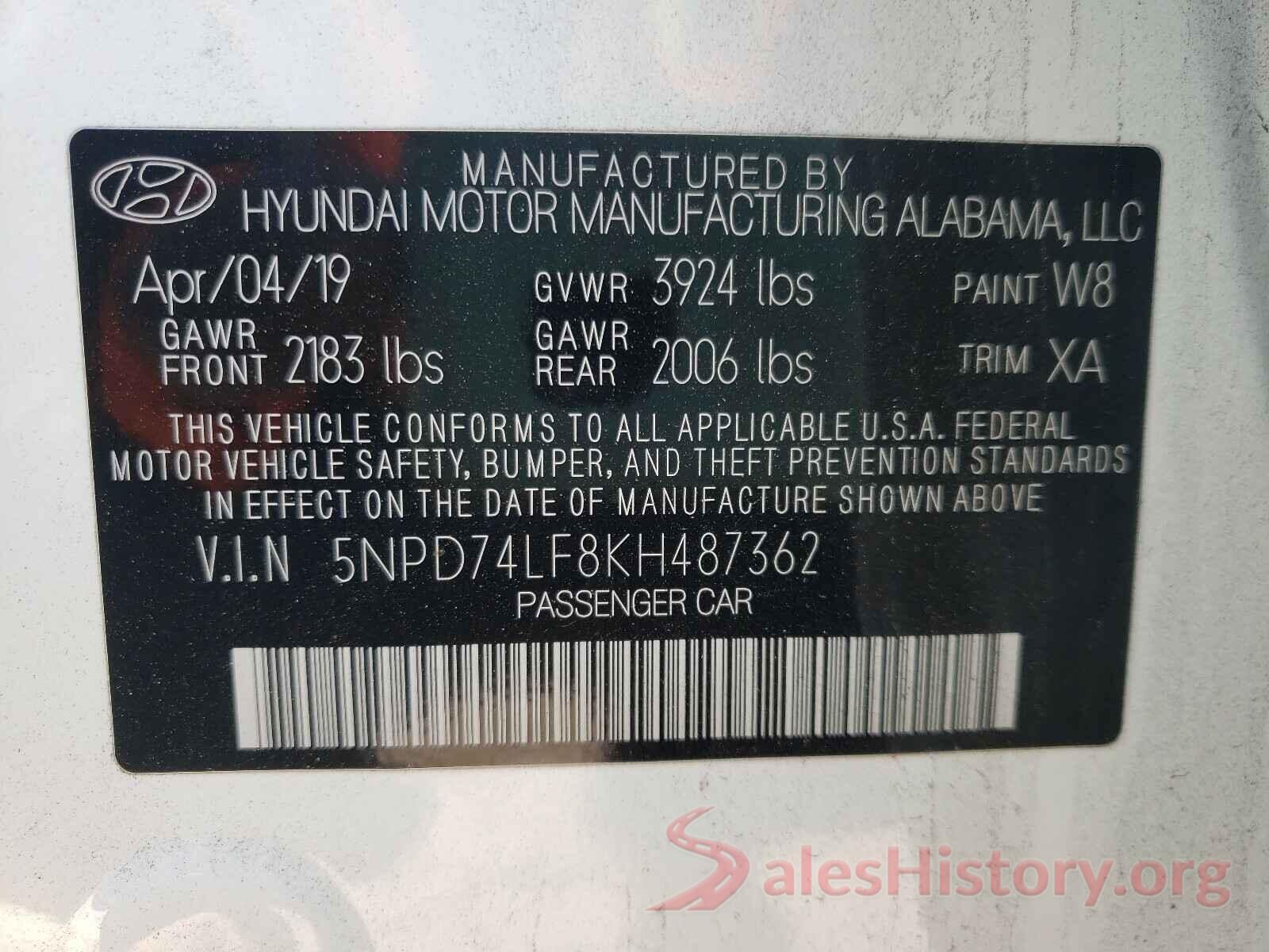 5NPD74LF8KH487362 2019 HYUNDAI ELANTRA