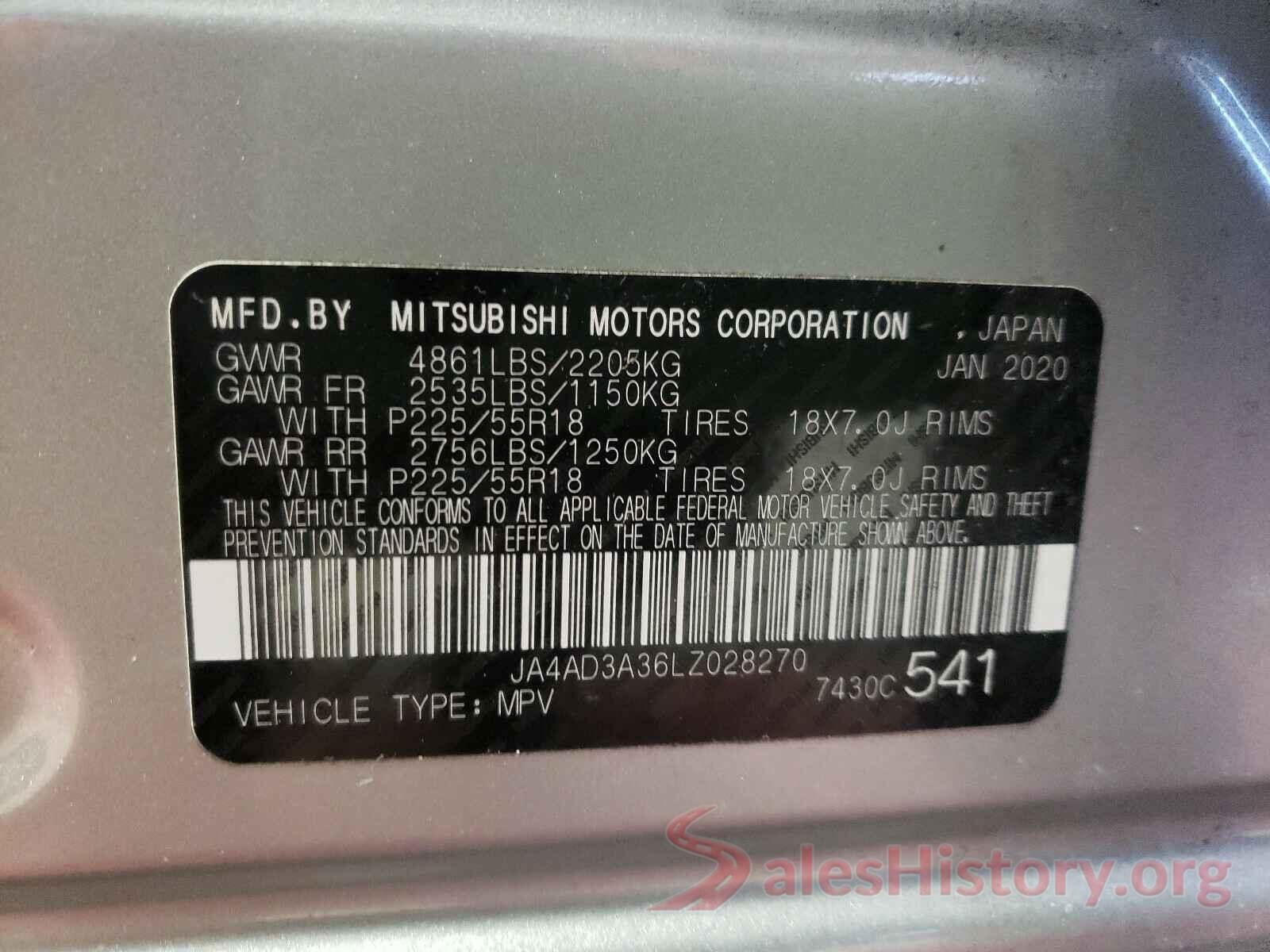 JA4AD3A36LZ028270 2020 MITSUBISHI OUTLANDER