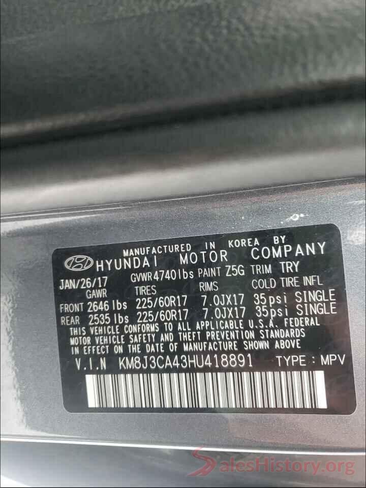 KM8J3CA43HU418891 2017 HYUNDAI TUCSON