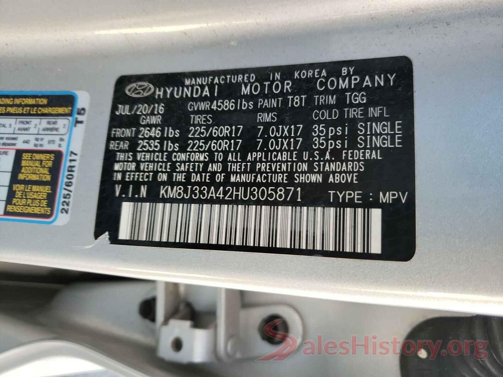 KM8J33A42HU305871 2017 HYUNDAI TUCSON