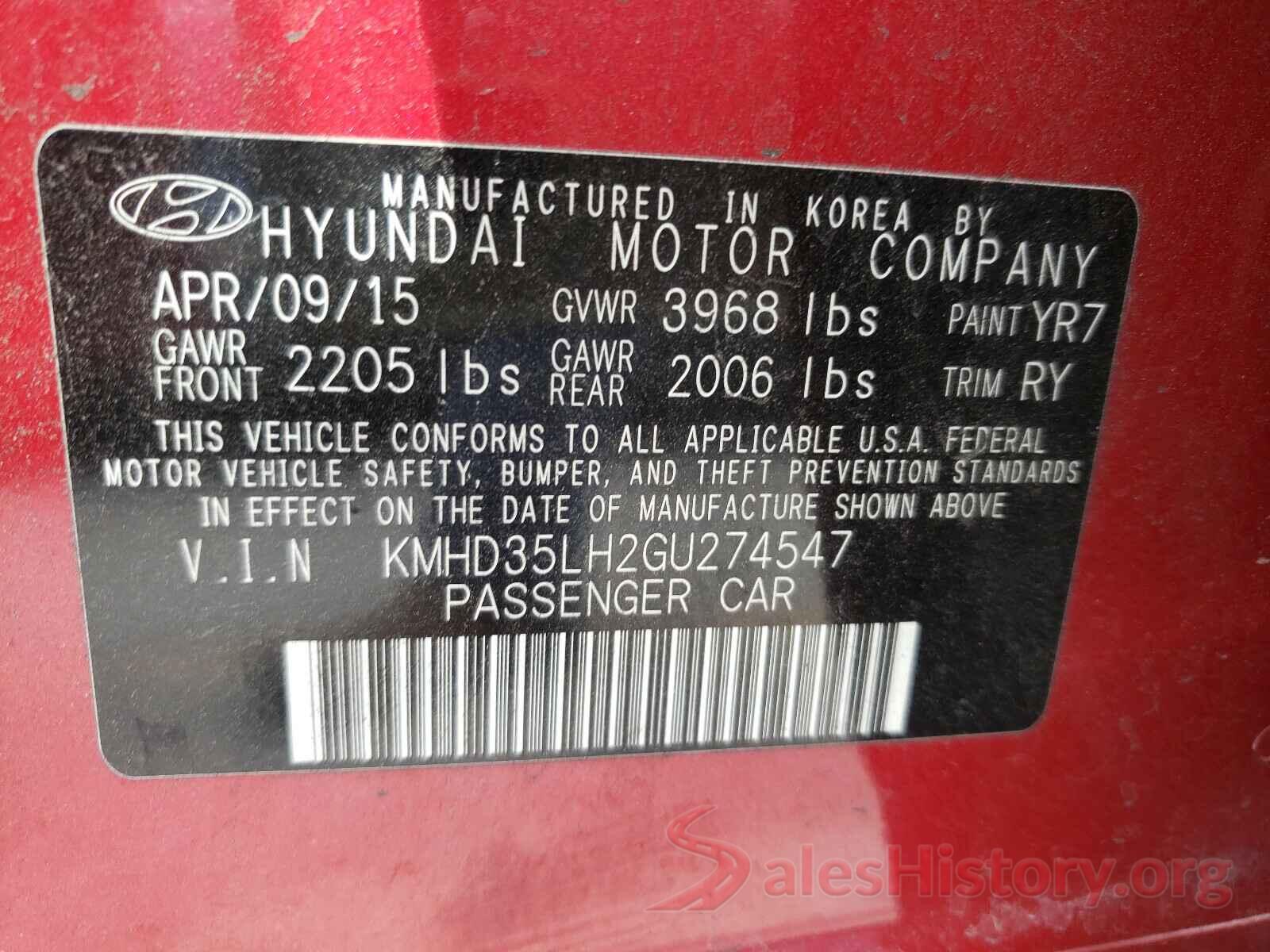 KMHD35LH2GU274547 2016 HYUNDAI ELANTRA