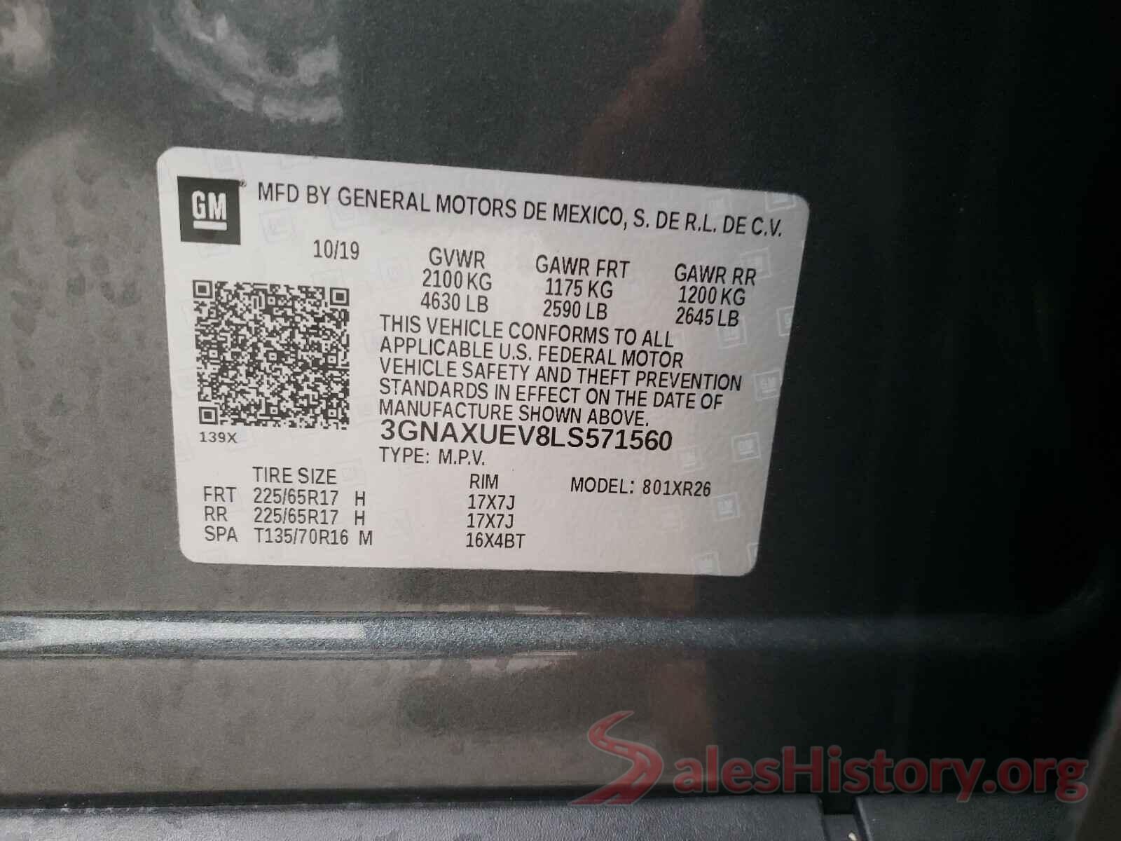 3GNAXUEV8LS571560 2020 CHEVROLET EQUINOX