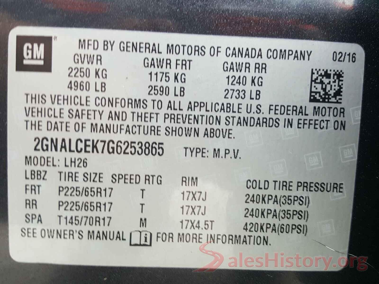 2GNALCEK7G6253865 2016 CHEVROLET EQUINOX