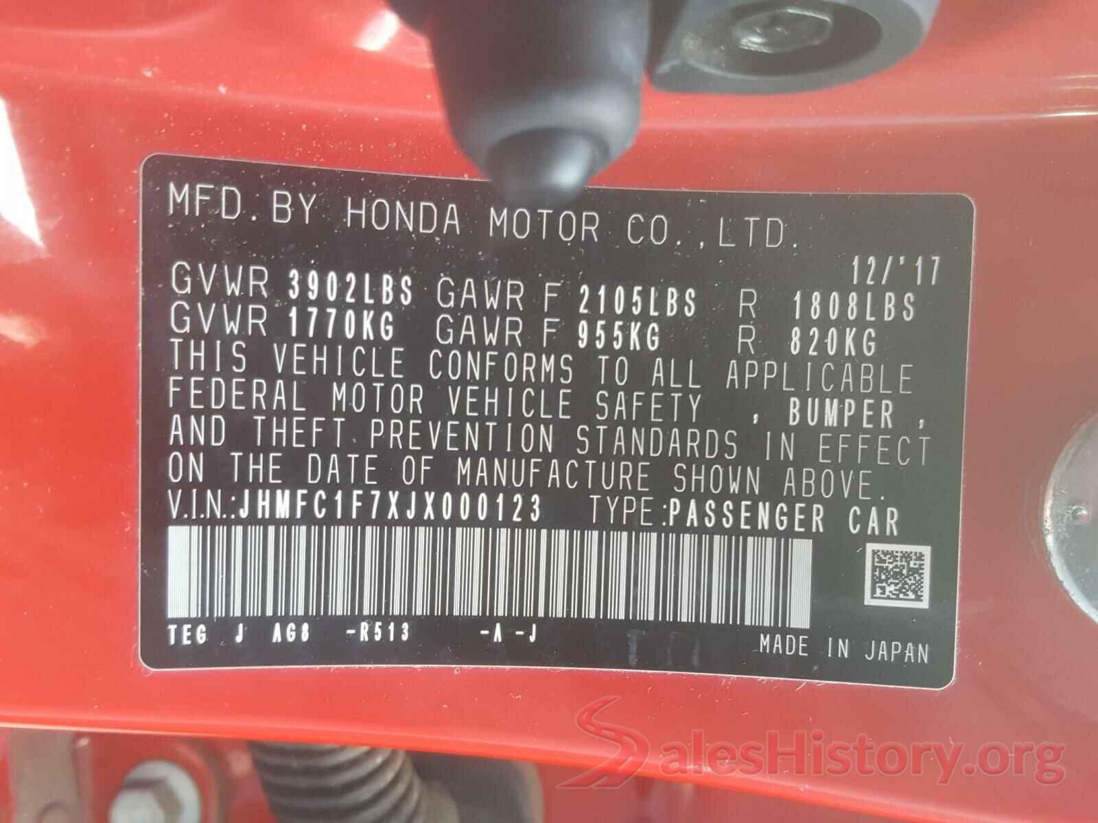 JHMFC1F7XJX000123 2018 HONDA CIVIC