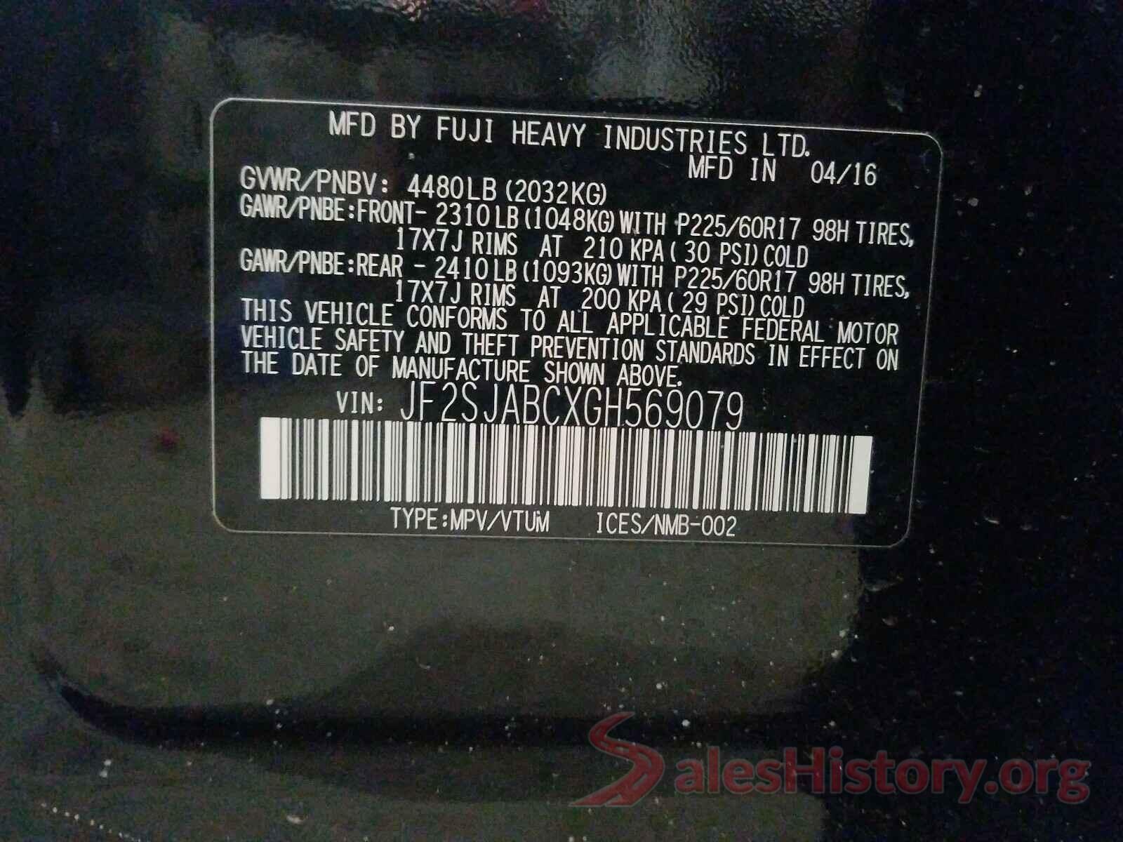 JF2SJABCXGH569079 2016 SUBARU FORESTER