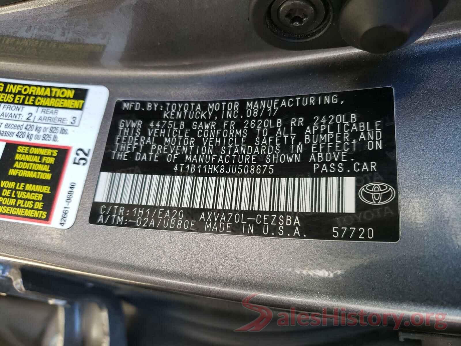 4T1B11HK8JU508675 2018 TOYOTA CAMRY