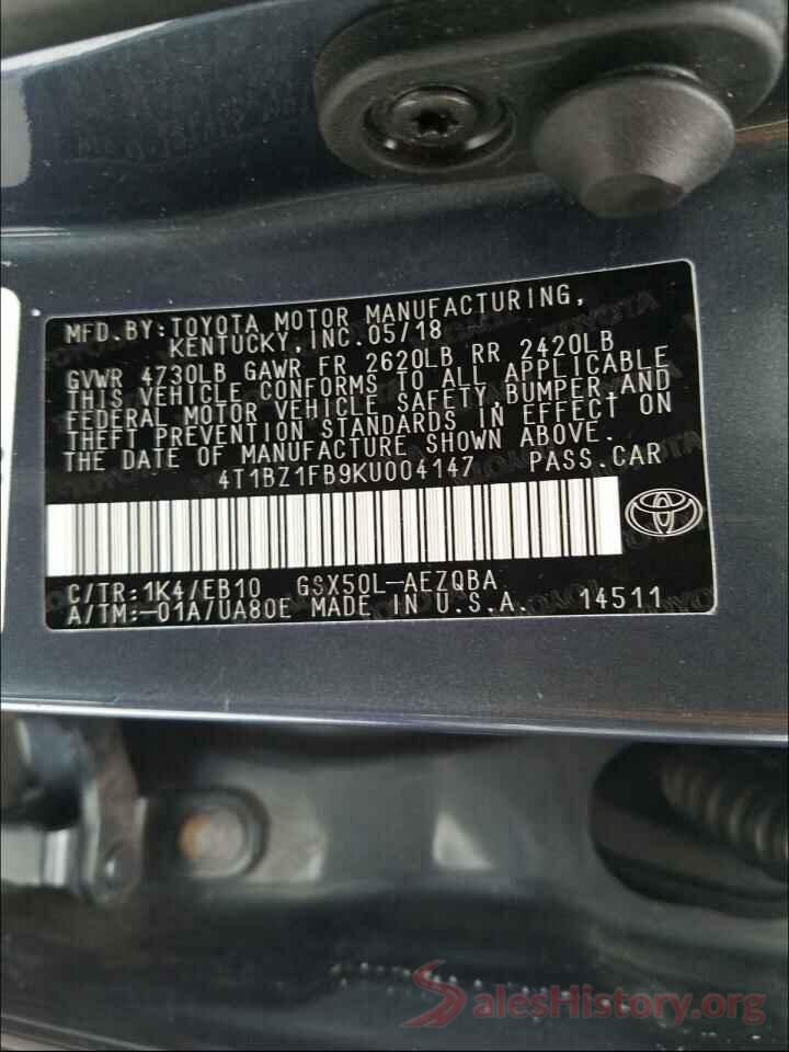 4T1BZ1FB9KU004147 2019 TOYOTA AVALON