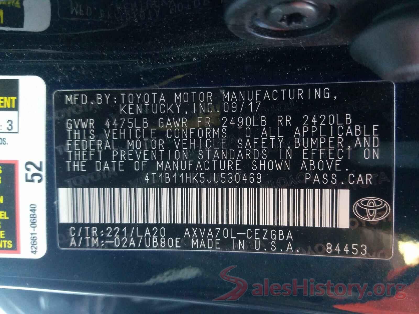 4T1B11HK5JU530469 2018 TOYOTA CAMRY