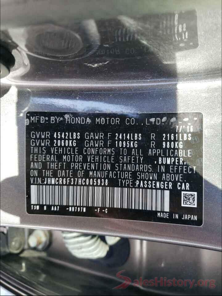 JHMCR6F37HC005938 2017 HONDA ACCORD