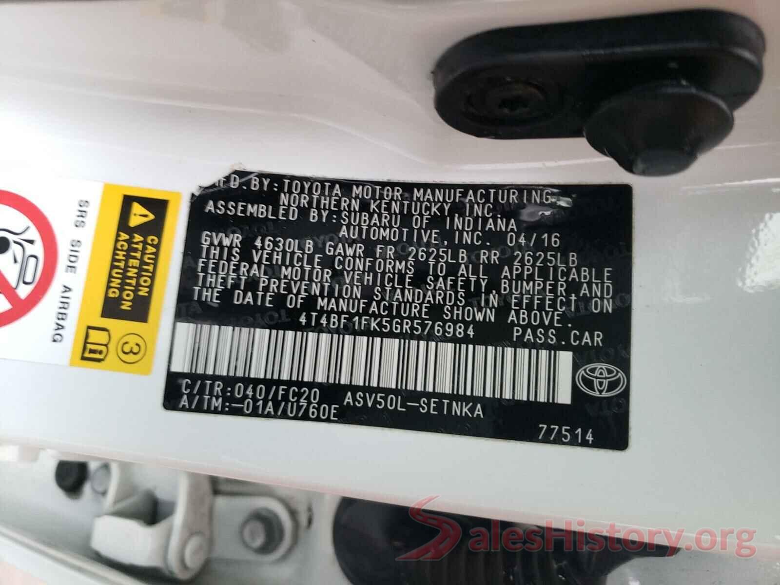 4T4BF1FK5GR576984 2016 TOYOTA CAMRY