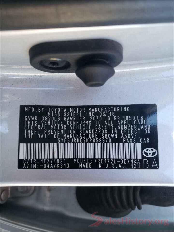 5YFBURHE2KP858970 2019 TOYOTA COROLLA