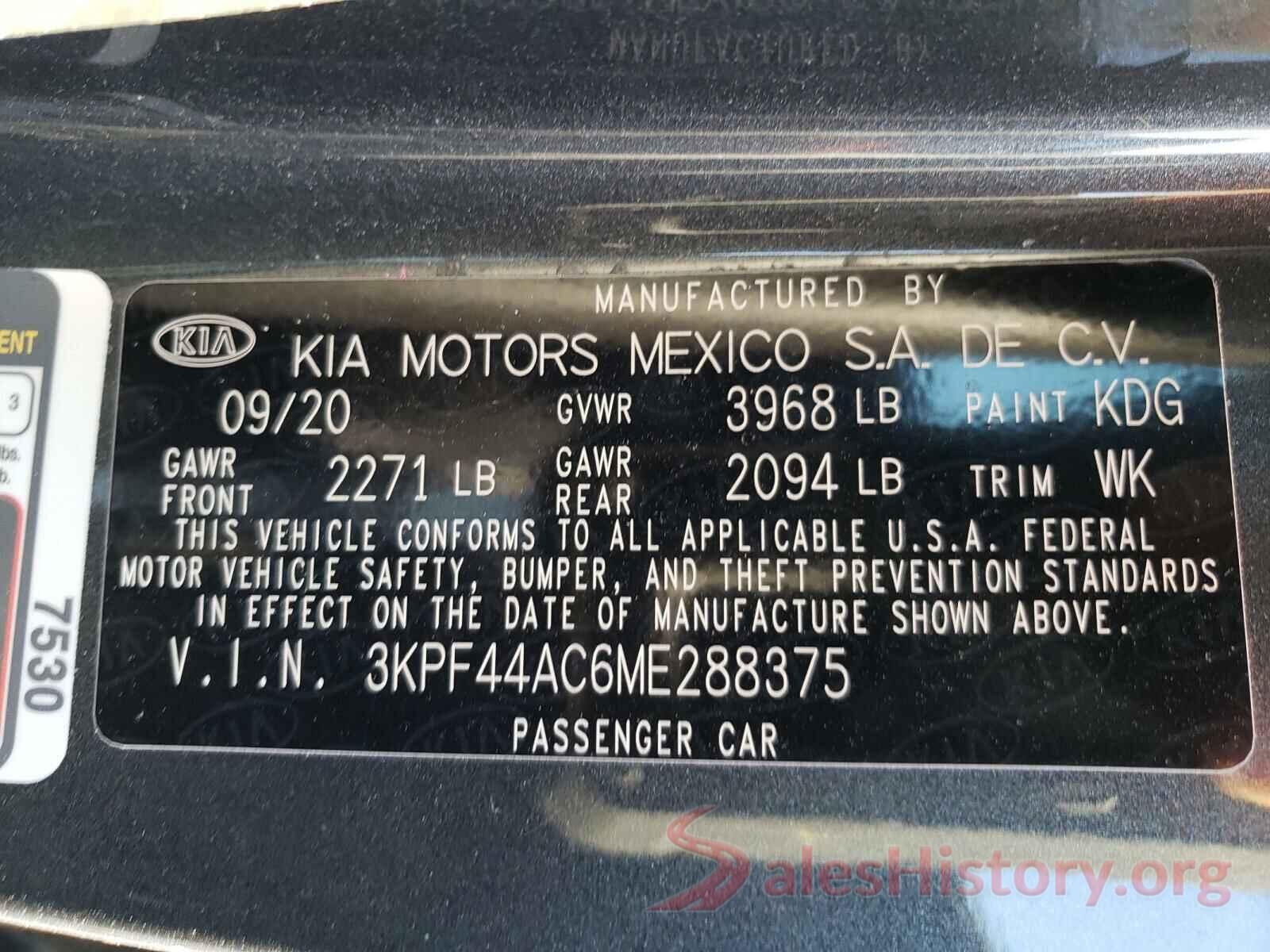 3KPF44AC6ME288375 2021 KIA FORTE