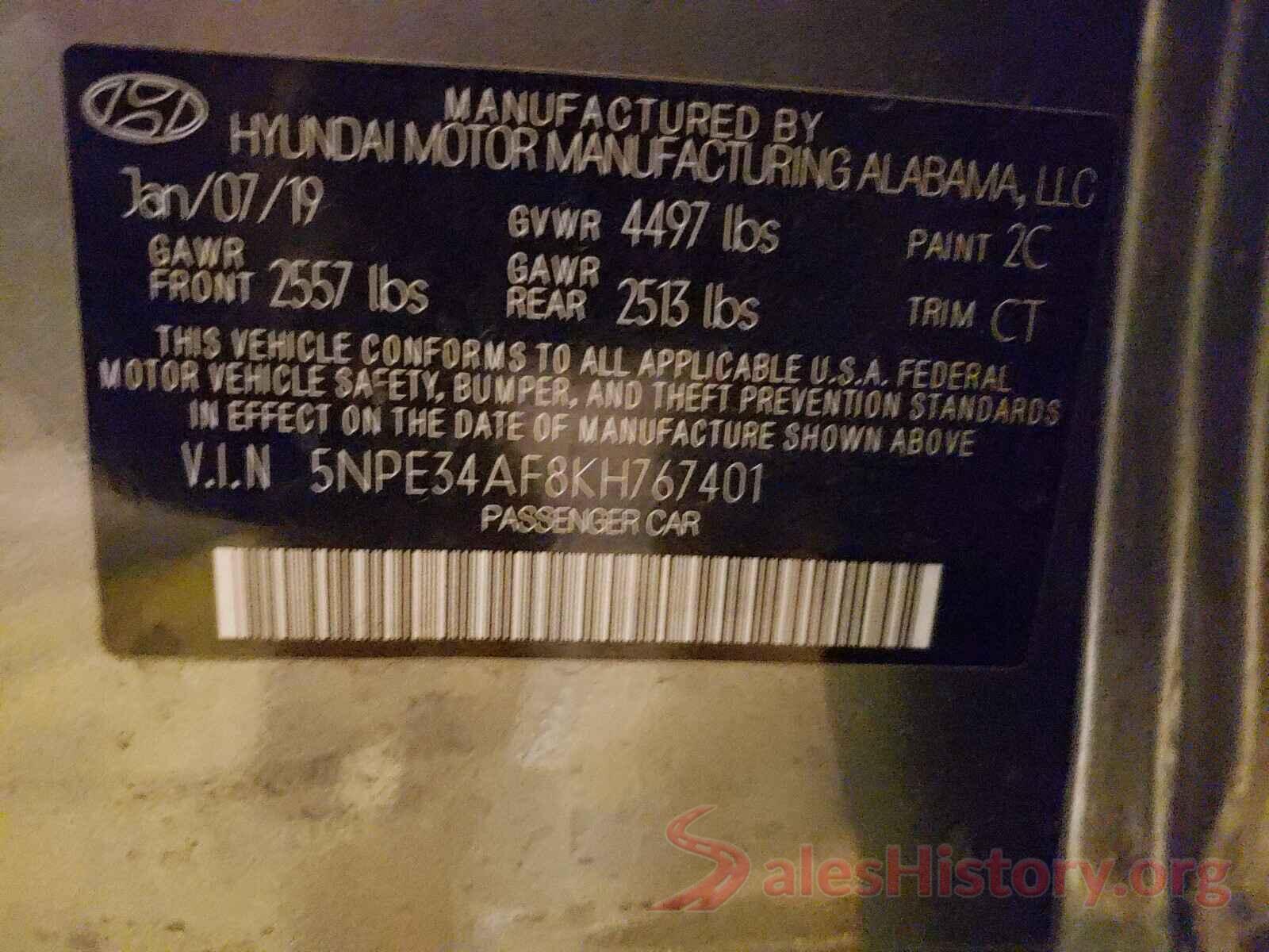 5NPE34AF8KH767401 2019 HYUNDAI SONATA