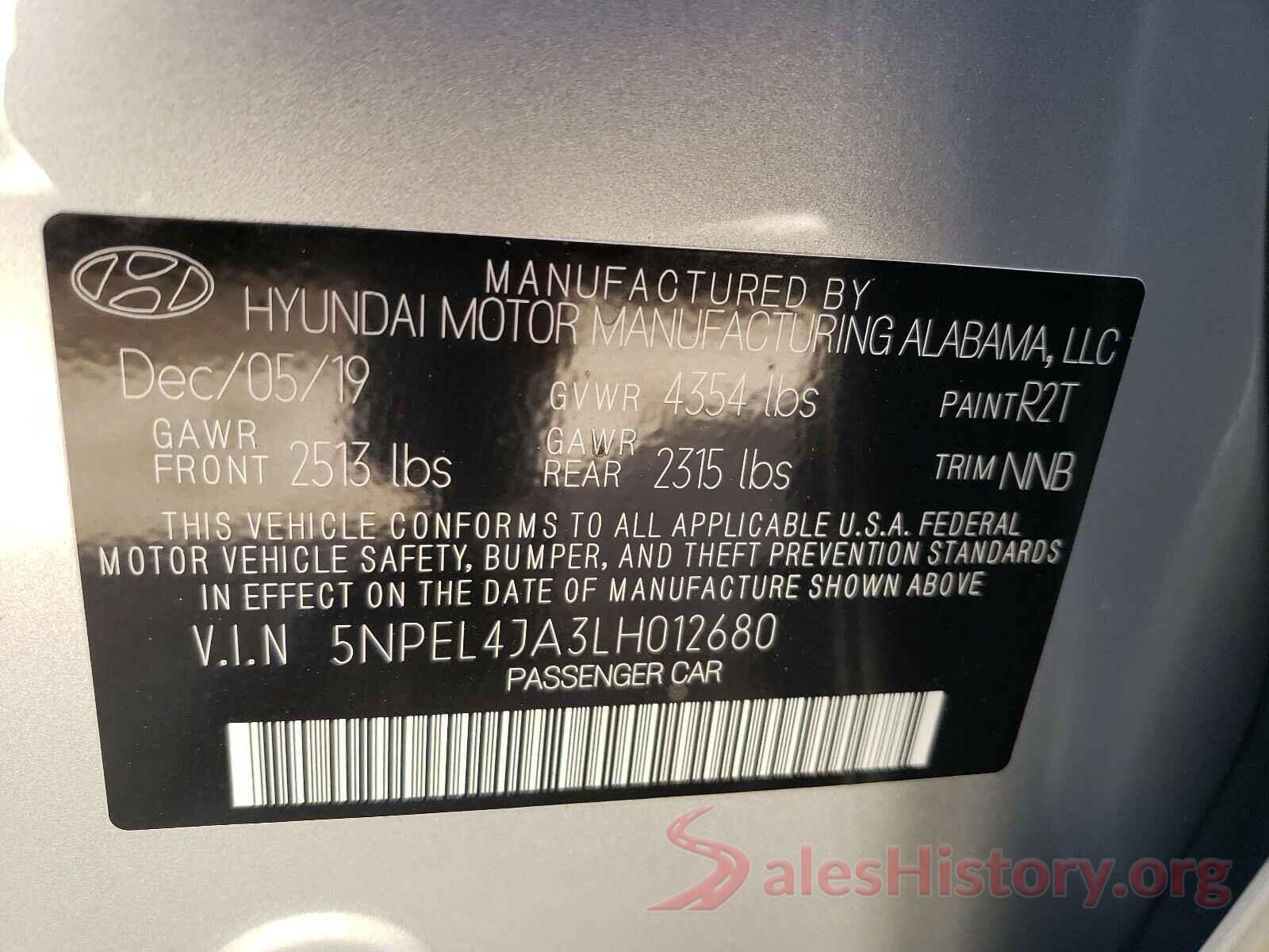 5NPEL4JA3LH012680 2020 HYUNDAI SONATA