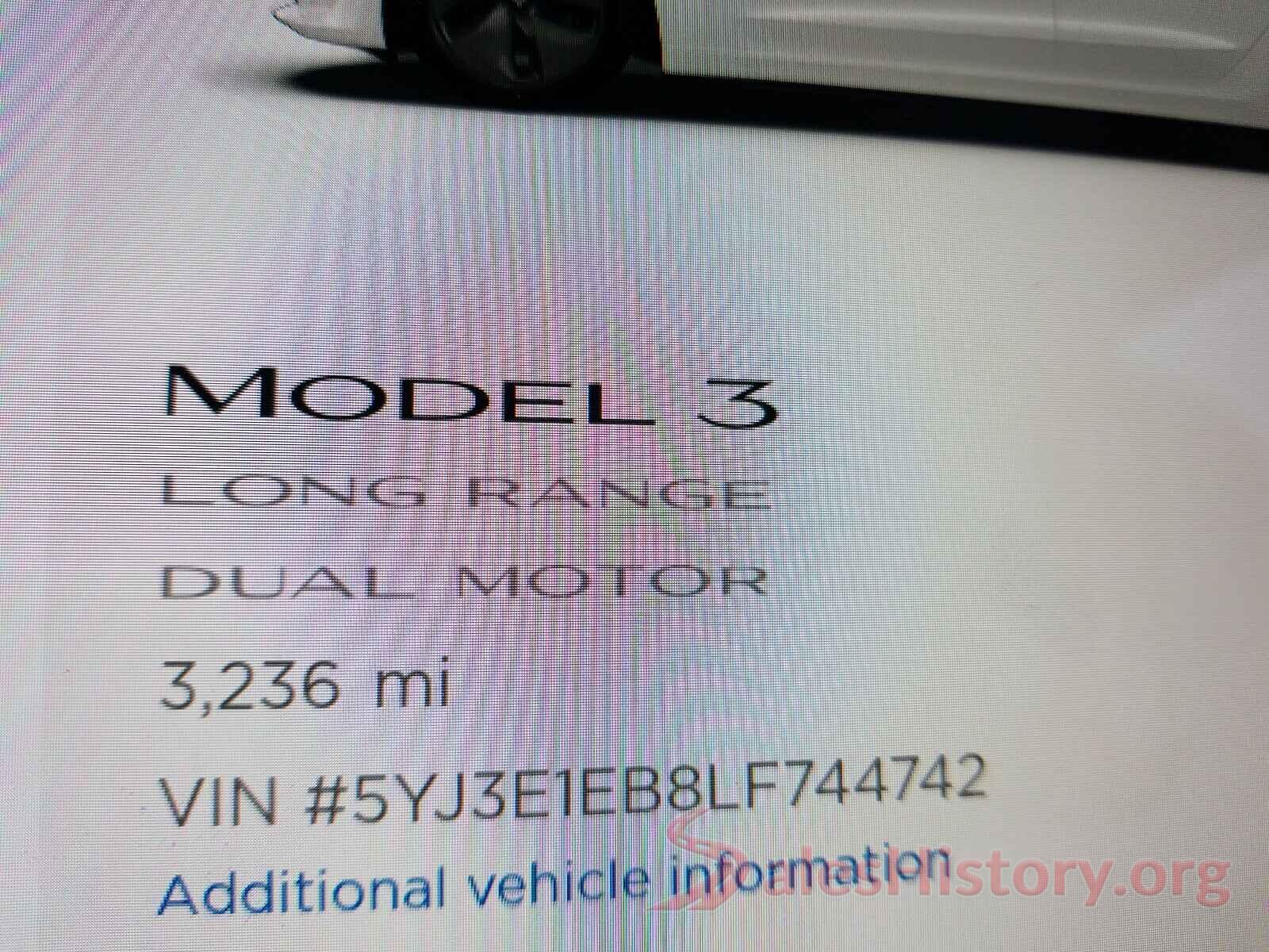 5YJ3E1EB8LF744742 2020 TESLA MODEL 3