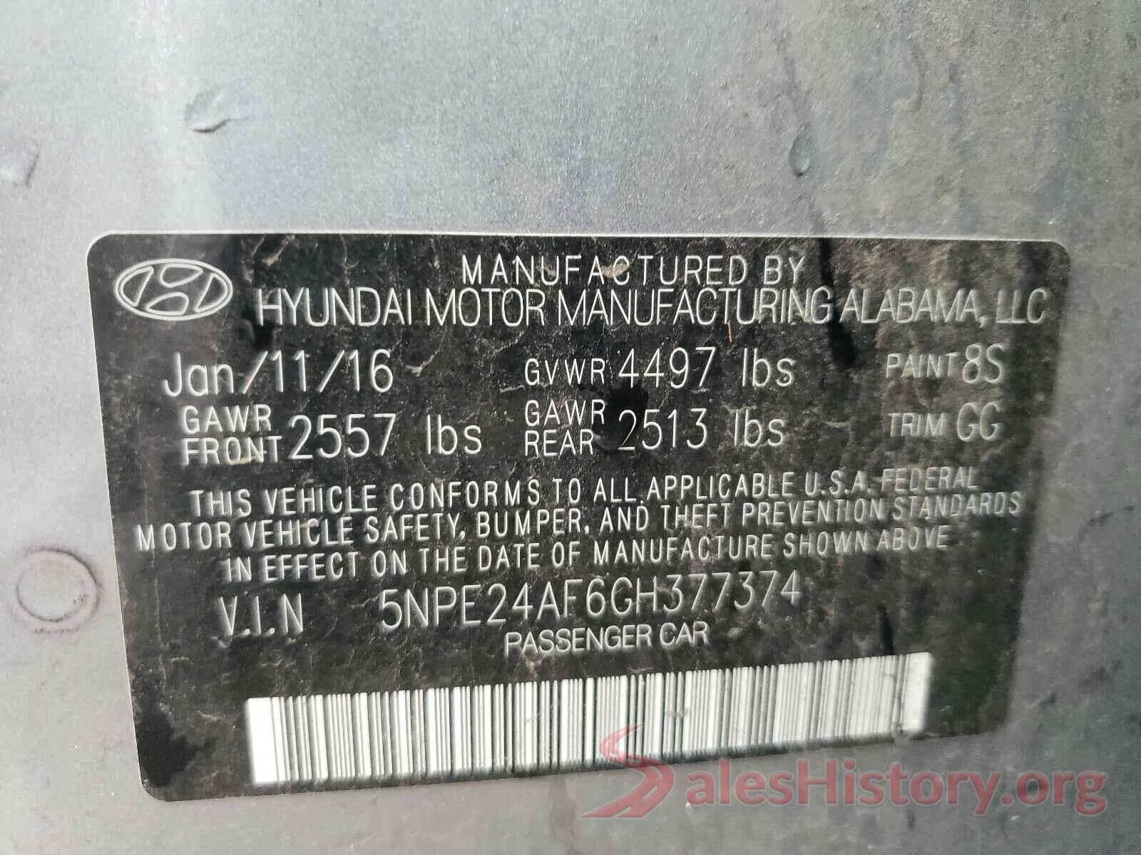 5NPE24AF6GH377374 2016 HYUNDAI SONATA