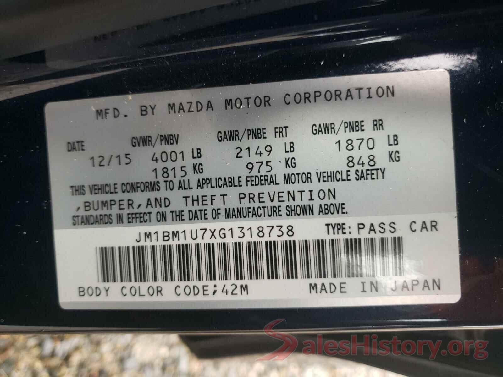 JM1BM1U7XG1318738 2016 MAZDA 3