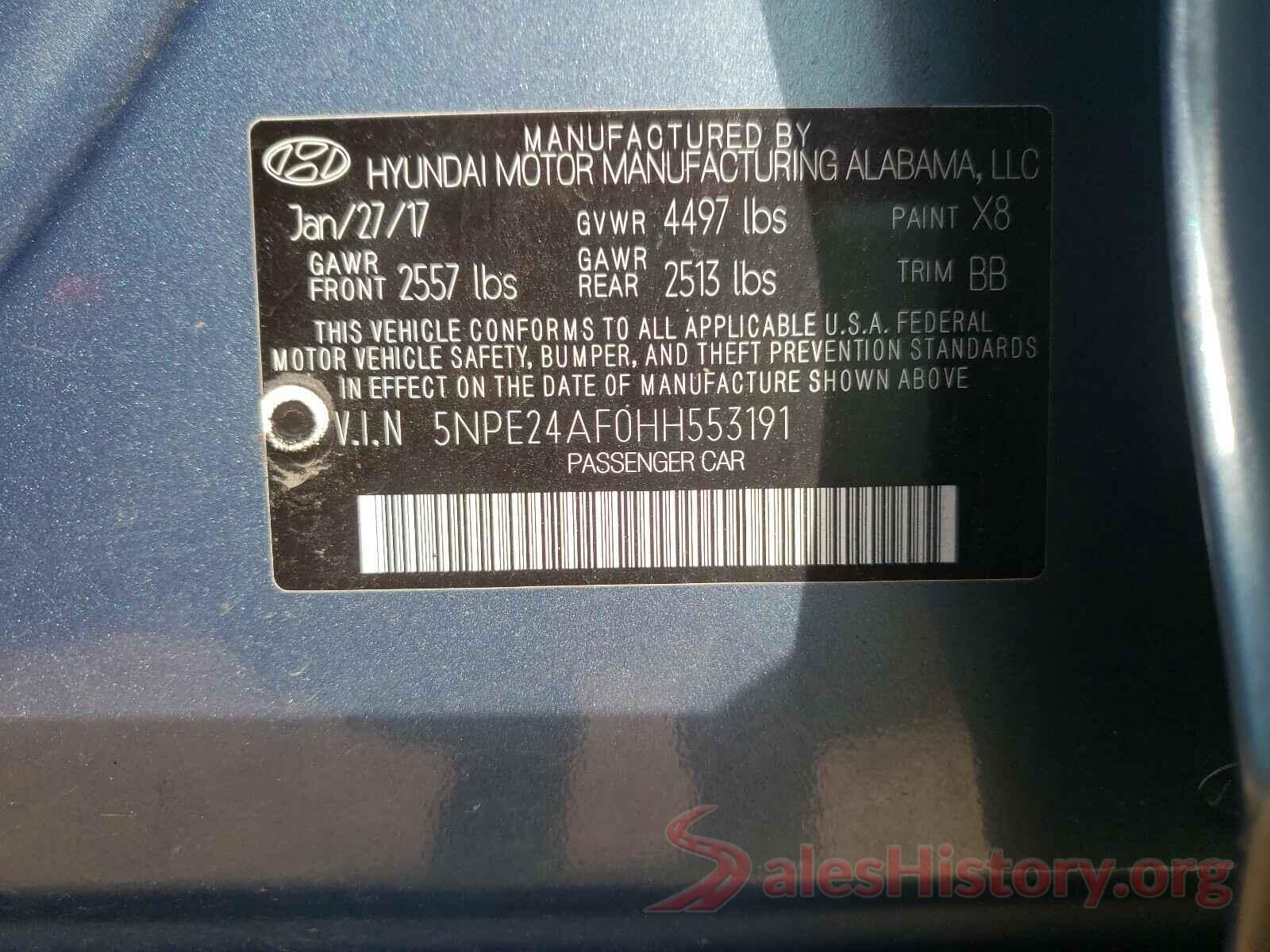 5NPE24AF0HH553191 2017 HYUNDAI SONATA