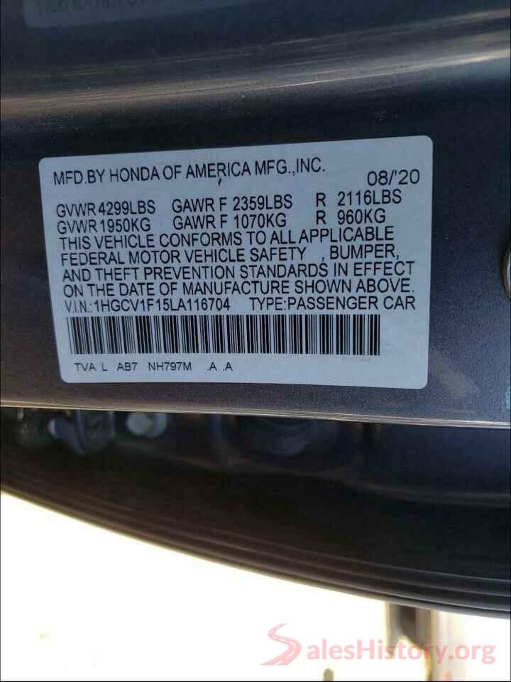 1HGCV1F15LA116704 2020 HONDA ACCORD