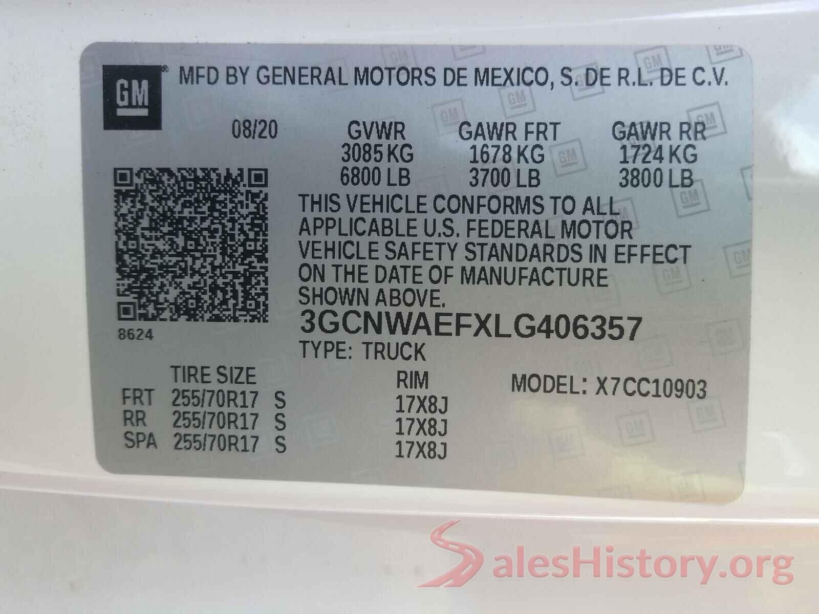 3GCNWAEFXLG406357 2020 CHEVROLET SILVERADO