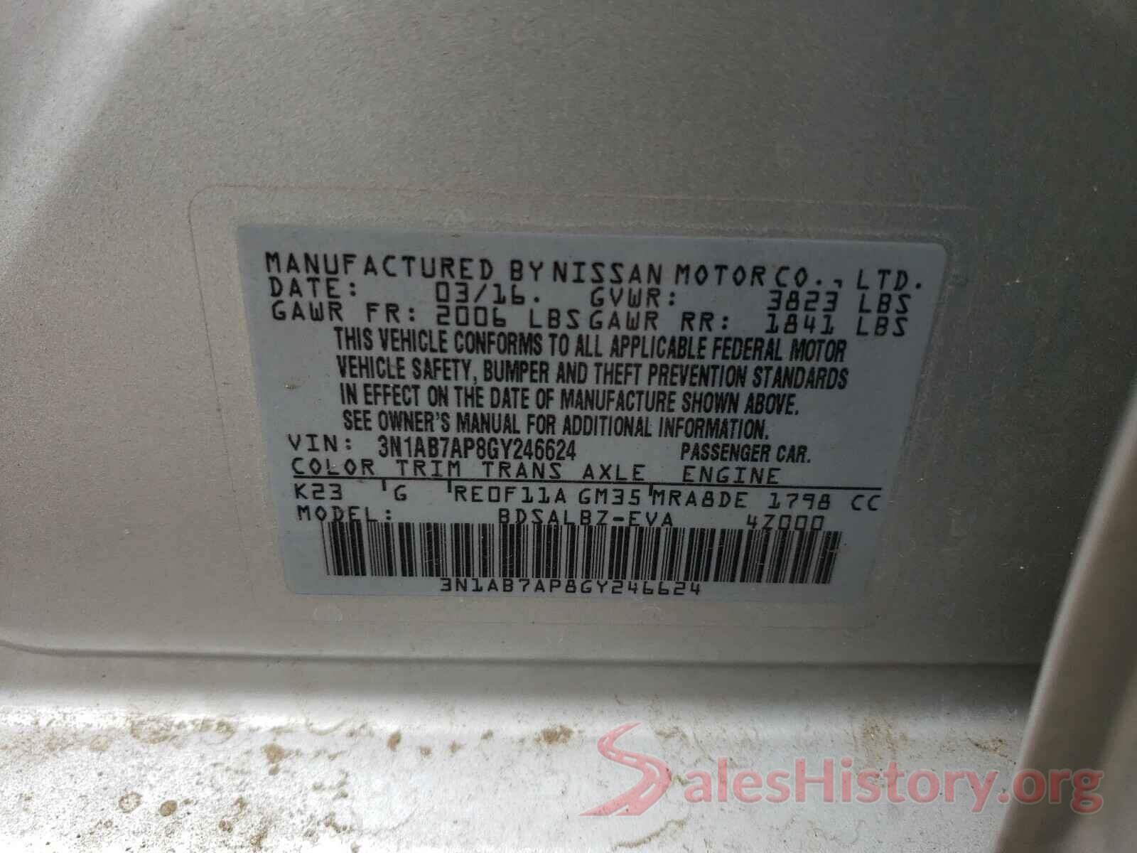 3N1AB7AP8GY246624 2016 NISSAN SENTRA