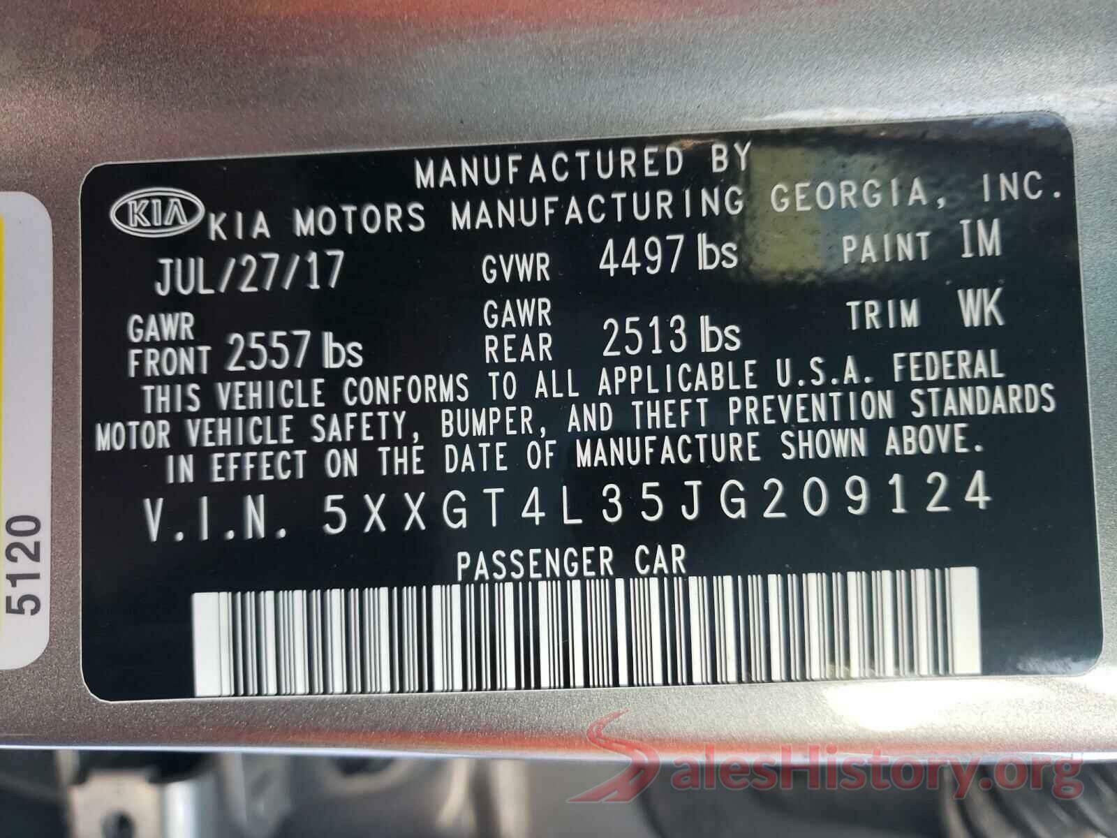 5XXGT4L35JG209124 2018 KIA OPTIMA