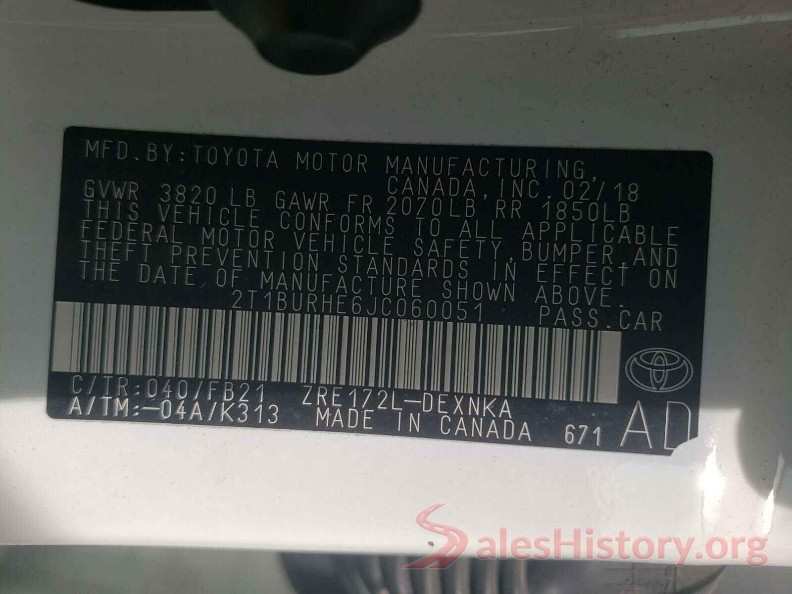 2T1BURHE6JC060051 2018 TOYOTA COROLLA