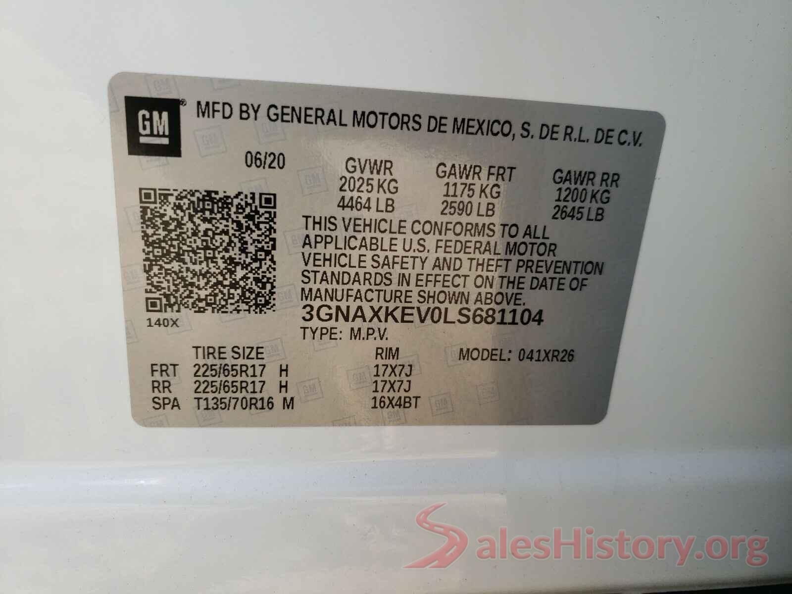 3GNAXKEV0LS681104 2020 CHEVROLET EQUINOX