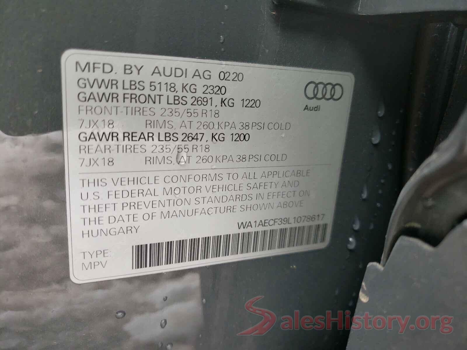 WA1AECF39L1078617 2020 AUDI Q3