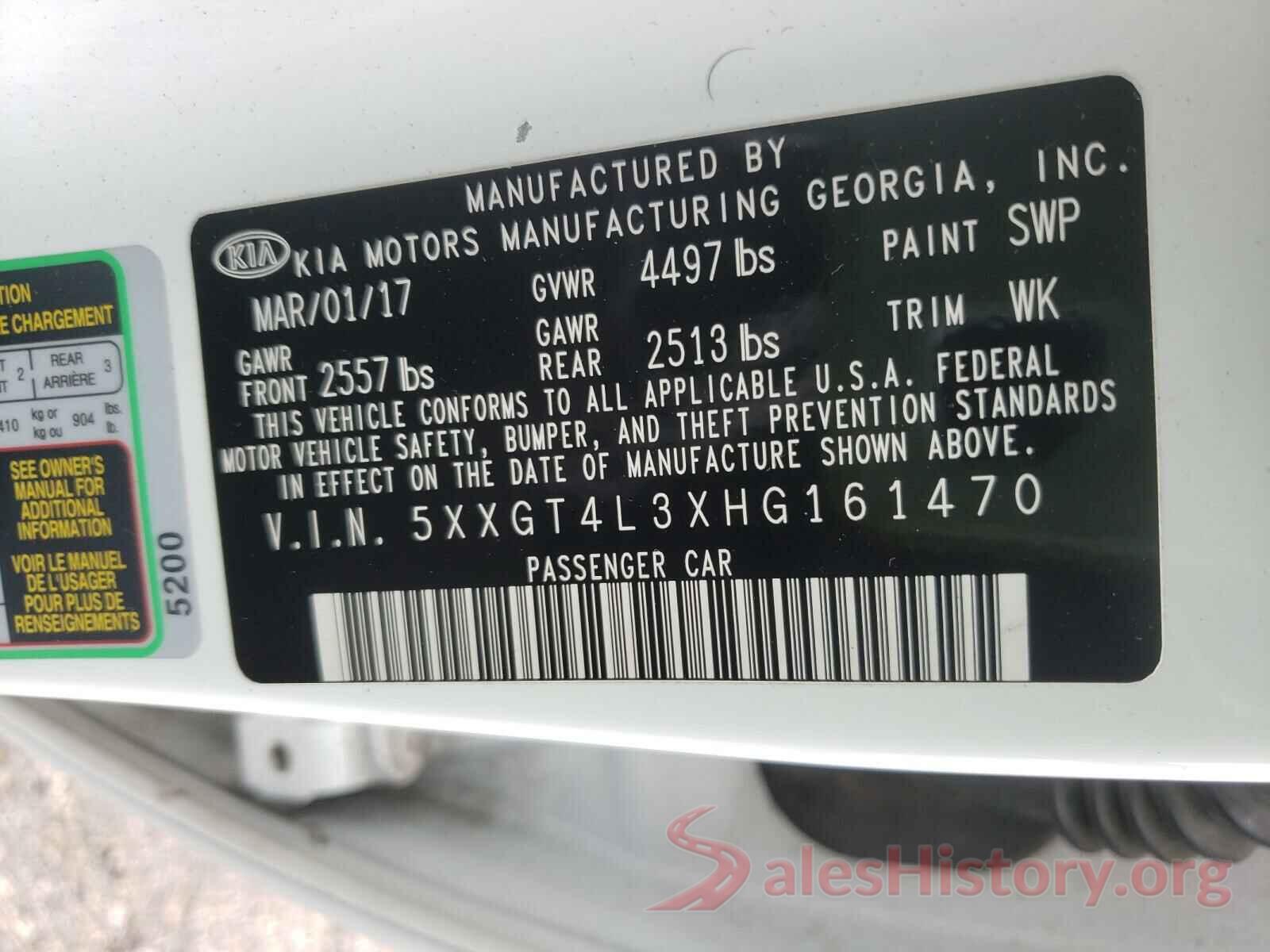 5XXGT4L3XHG161470 2017 KIA OPTIMA