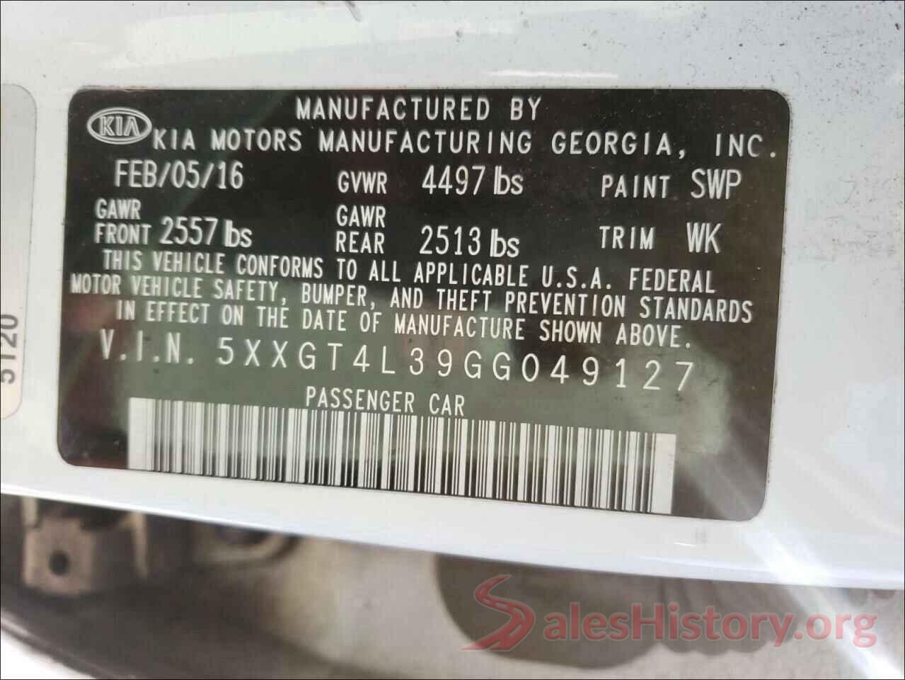 5XXGT4L39GG049127 2016 KIA OPTIMA