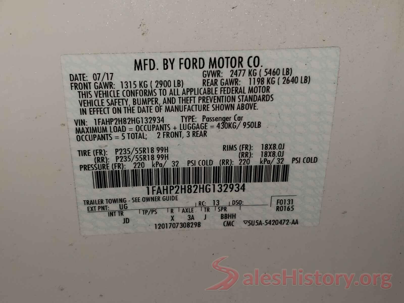 1FAHP2H82HG132934 2017 FORD TAURUS