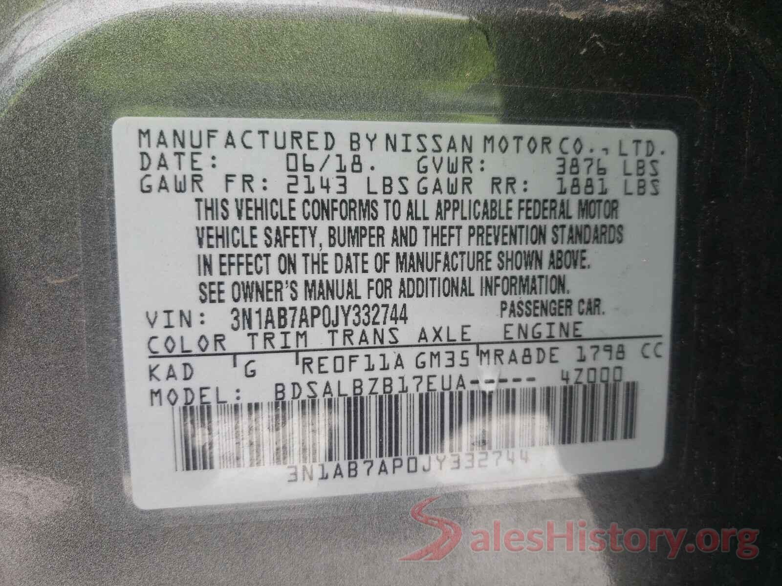 3N1AB7AP0JY332744 2018 NISSAN SENTRA