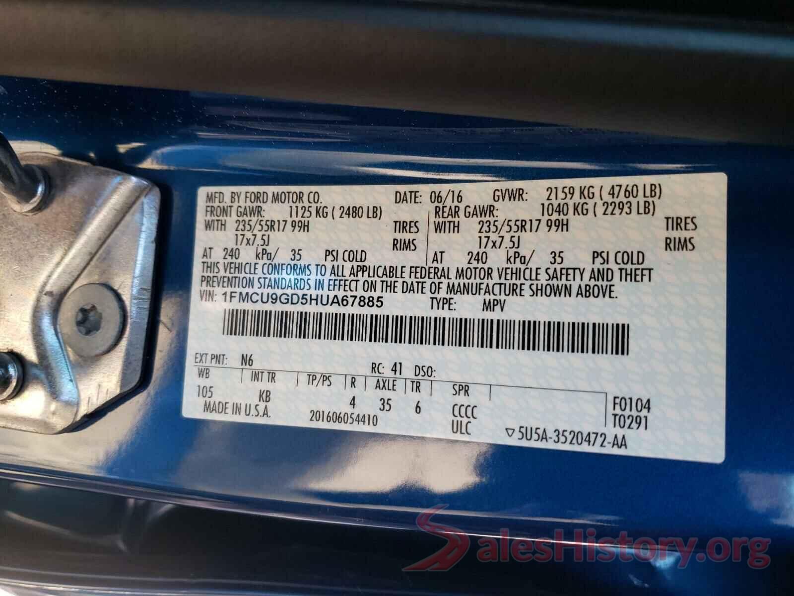 1FMCU9GD5HUA67885 2017 FORD ESCAPE