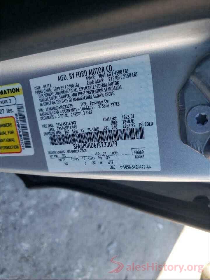 3FA6P0HD6JR223079 2018 FORD FUSION