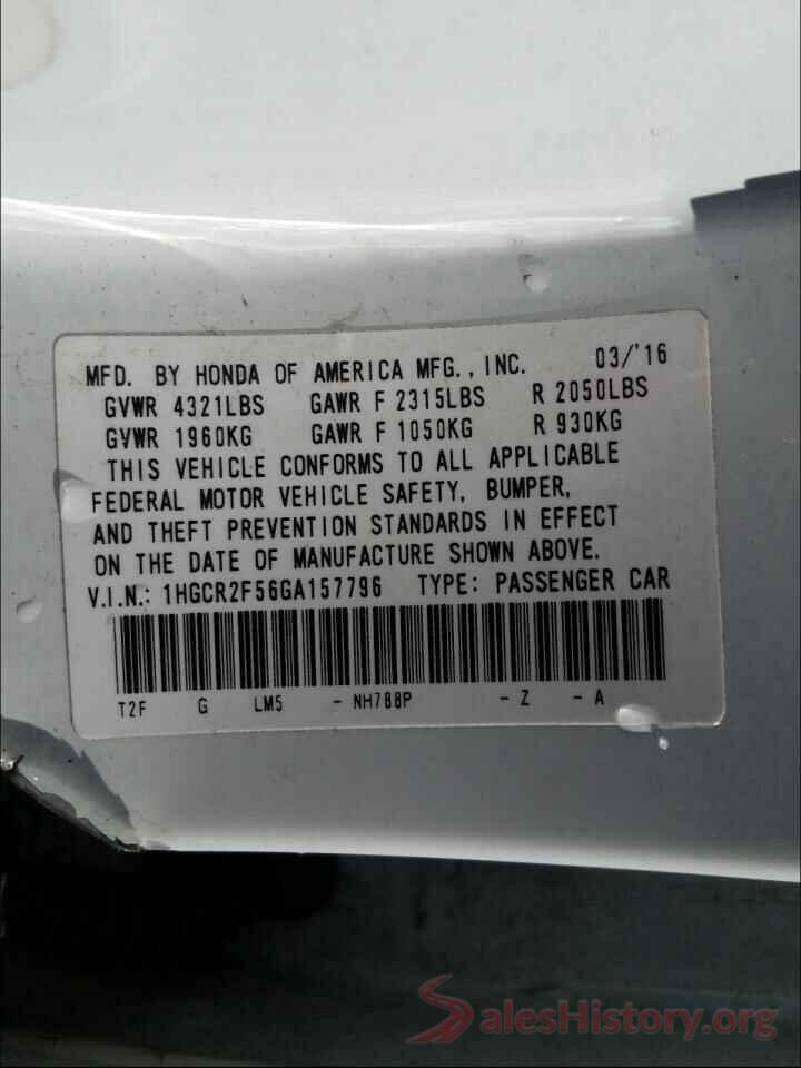 1HGCR2F56GA157796 2016 HONDA ACCORD